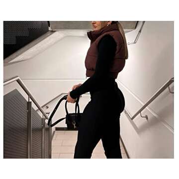 UANEO Cropped Puffer Vest Women Zip Up Stand Collar Sleeveless Padded Crop Puffy Vests (Burgundy-S)