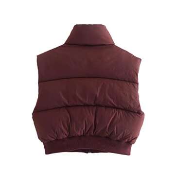 UANEO Cropped Puffer Vest Women Zip Up Stand Collar Sleeveless Padded Crop Puffy Vests (Burgundy-S)