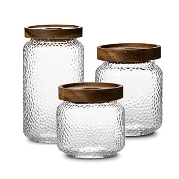 Anti-slip Storage Jar, 3 Pack, with Airtight Wood Lid Glass Kitchen Canisters 12oz, 17oz, 25oz