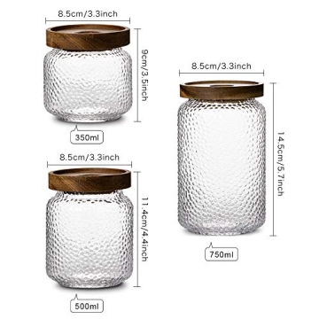 Anti-slip Storage Jar, 3 Pack, with Airtight Wood Lid Glass Kitchen Canisters 12oz, 17oz, 25oz