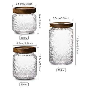 Anti-slip Storage Jar, 3 Pack, with Airtight Wood Lid Glass Kitchen Canisters 12oz, 17oz, 25oz