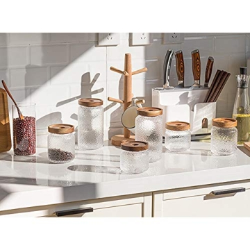 Anti-slip Storage Jar, 3 Pack, with Airtight Wood Lid Glass Kitchen Canisters 12oz, 17oz, 25oz