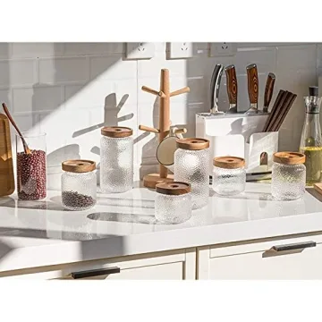 Anti-slip Storage Jar, 3 Pack, with Airtight Wood Lid Glass Kitchen Canisters 12oz, 17oz, 25oz