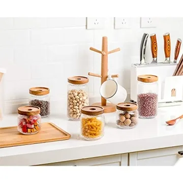 Anti-slip Storage Jar, 3 Pack, with Airtight Wood Lid Glass Kitchen Canisters 12oz, 17oz, 25oz