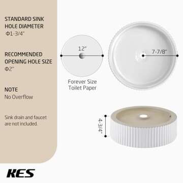 KES Bathroom Vessel Sink, 15.8 Inch White Vessel Sink for Bathroom, Bowl Sink, Above Counter Sink, RV Bathroom Sink, Round Ceramic Countertop Modern Sink for Cabinet Lavatory Vanity Porcelain, BVSC129