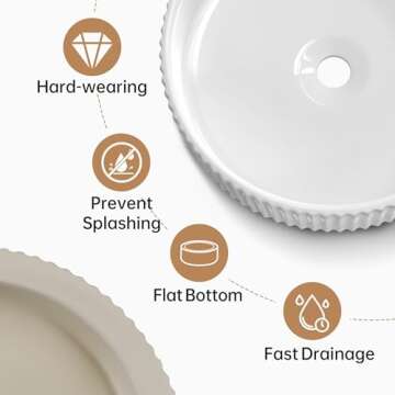 KES Bathroom Vessel Sink, 15.8 Inch White Vessel Sink for Bathroom, Bowl Sink, Above Counter Sink, RV Bathroom Sink, Round Ceramic Countertop Modern Sink for Cabinet Lavatory Vanity Porcelain, BVSC129