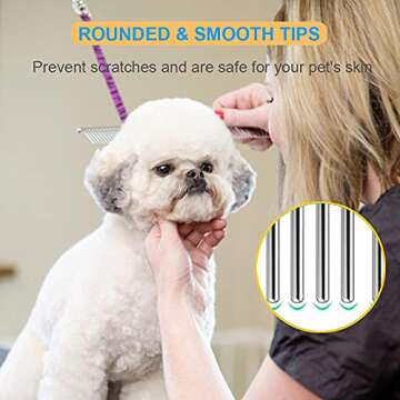 Zapettry 2 Pack Dog Combs, Pet Comb with Rounded Ends Stainless Steel Teeth, Cat Combs for Long and Short Haired Cats, Dogs, and Other pets, Dog Grooming Comb for Removing Tangle and Knots