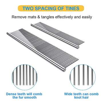 Zapettry 2 Pack Dog Combs, Pet Comb with Rounded Ends Stainless Steel Teeth, Cat Combs for Long and Short Haired Cats, Dogs, and Other pets, Dog Grooming Comb for Removing Tangle and Knots