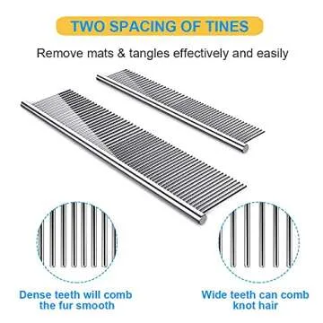 Zapettry 2 Pack Dog Combs, Pet Comb with Rounded Ends Stainless Steel Teeth, Cat Combs for Long and Short Haired Cats, Dogs, and Other pets, Dog Grooming Comb for Removing Tangle and Knots