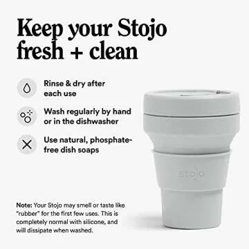 STOJO Collapsible Travel Cup - Cashmere, 12oz / 355ml - Leak-Proof Reusable To-Go Pocket Size Silicone Bottle for Hot & Cold Drinks - Camping & Hiking - Dishwasher Safe - No Straw Included