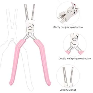 BENECREAT 5 Inch Bail Making Pliers 3mm/5mm Jewelry Wire Bending Pliers with Pink Non-slip Handle fo...