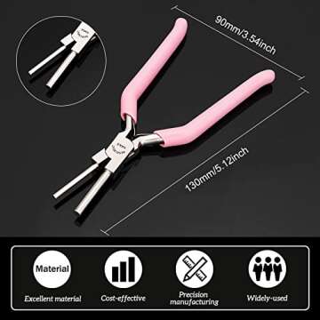 BENECREAT 5 Inch Bail Making Pliers 3mm/5mm Jewelry Wire Bending Pliers with Pink Non-slip Handle for Jewelry Making Wire Looping Wrapping Beading