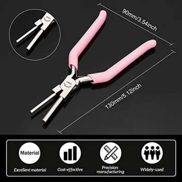 BENECREAT 5 Inch Bail Making Pliers 3mm/5mm Jewelry Wire Bending Pliers with Pink Non-slip Handle for Jewelry Making Wire Looping Wrapping Beading