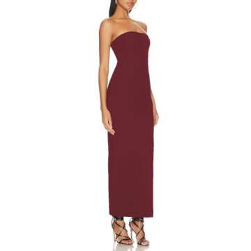 Aigeman Women's Strapless Tube Maxi Dress with Back Slit Elegant Formal Dress Off Shoulder Backless Cocktail Dress 328(Large,Wine Red)