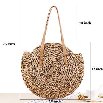 Beach Bags for Women Straw Bag Vacation Summer Large Foldable Straw Beach Bag Tote Woven Shoulder Purse Handbag Beach Gifts (Khaki)