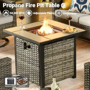 ovios 7 Pieces Patio Set with Fire Pit & Swivel Chairs