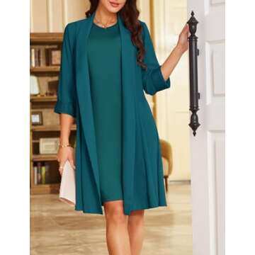 Women’s 2 Pieces Knee Length Mother of The Bride Dresses for Wedding Lace Formal Evening Gowns with Jacket Aquamarine S