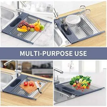 LEMIKKLE Roll Up Dish Drying Rack - 17.5" x 15.2" Stainless Steel Kitchen Essential