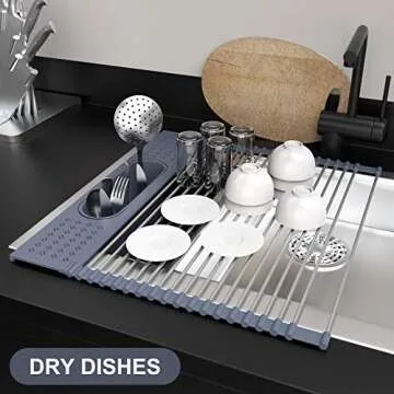 LEMIKKLE Roll Up Dish Drying Rack 17.5" x 15.2" Multi-Purpose Kitchen Accessory