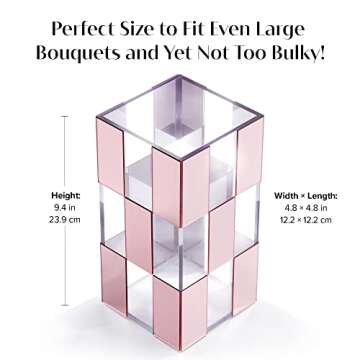 Elavain Acrylic Flower Vase, Clear & Blush Pink Mirror Checkered Design Large Vase, Great Vases for Room Décor, Home Décor, Wedding, Table Centerpieces & Home Decorations for Living Room | 9.4’’ Tall