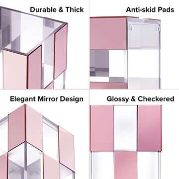 Elavain Acrylic Flower Vase, Clear & Blush Pink Mirror Checkered Design Large Vase, Great Vases for Room Décor, Home Décor, Wedding, Table Centerpieces & Home Decorations for Living Room | 9.4’’ Tall