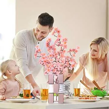 Elavain Acrylic Flower Vase, Clear & Blush Pink Mirror Checkered Design Large Vase, Great Vases for Room Décor, Home Décor, Wedding, Table Centerpieces & Home Decorations for Living Room | 9.4’’ Tall