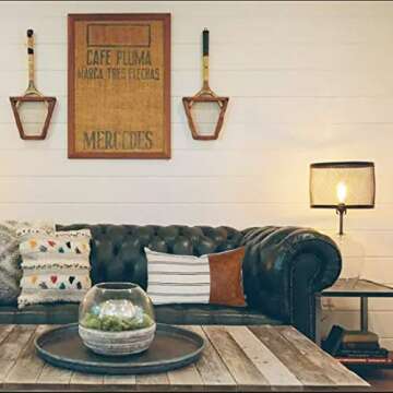 Kdays Linen Farmhouse Blue Ivory Striped Throw Pillow Cover Decorative Faux Leather Ticking Stripe Cushion Pillowcase Color Blocked Sofa Couch Bohemian Country Rustic Lumbar Pillow 12x20 Inches