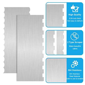 4 Pcs Cake Decorating Supplies Kit, Cake Scraper Smoother Tool Set Metal Angled Icing Spatula 9'' Stainless Steel Bench Scraper for Baking Frosting Cake Comb Striped Buttercream Smoother for Cream
