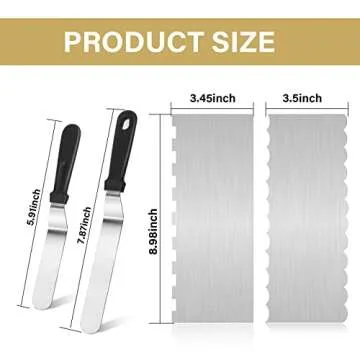 4 Pcs Cake Decorating Supplies Kit, Cake Scraper Smoother Tool Set Metal Angled Icing Spatula 9'' Stainless Steel Bench Scraper for Baking Frosting Cake Comb Striped Buttercream Smoother for Cream