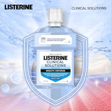 Listerine Clinical Solutions Breath Defense Alcohol Free Mouthwash, Oral Rinse with a Triple-Action Formula Fights Bad Breath for 24 Hours, Smooth Mint Flavor, 1 L