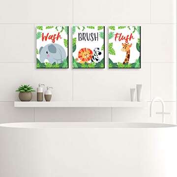 Big Dot of Happiness Jungle Party Animals - Kids Bathroom Rules Wall Art - 7.5 x 10 inches - Set of ...