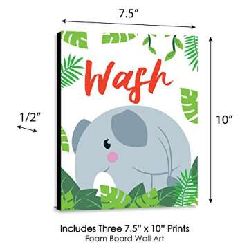 Kids Jungle Bathroom Wall Art Set - Wash, Brush, Flush