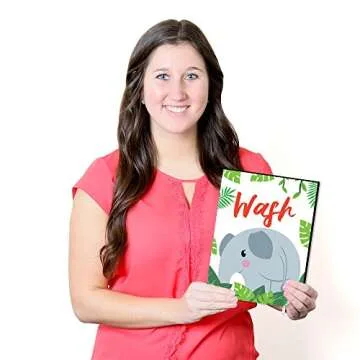 Kids Jungle Bathroom Wall Art Set - Wash, Brush, Flush