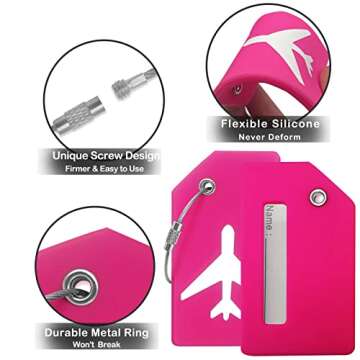 Luggage Tag - Travel Essentials Accessories for Suitcases Quickly Identify, Travel Tags for Luggage, Backpacks, Bags, Baggage, Cruise Suitcases - Flexible & Bright Silicone