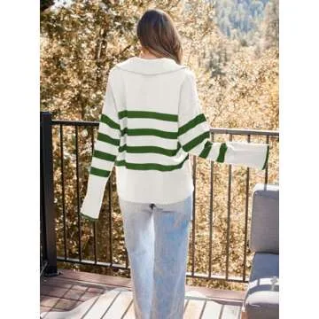 LILLUSORY Women's Striped Oversized V Neck Sweater