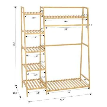RELIANCER Bamboo Clothing Garment Rack,Free Standing Clothes Coat Hanger,Closet Organizer w/Shoe Rac...