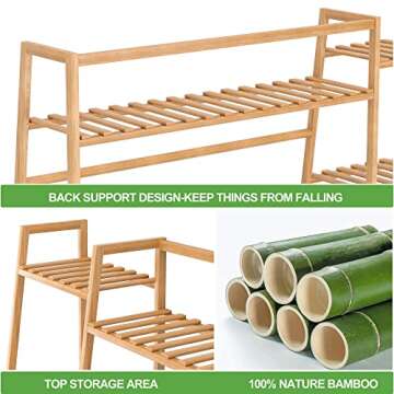 RELIANCER Bamboo Clothing Garment Rack,Free Standing Clothes Coat Hanger,Closet Organizer w/Shoe Rack,Multi-tiered Wardrobe Storage Shelves,Clothes Hanging Rack for Hall,Living Room,Bedroom,Entryway