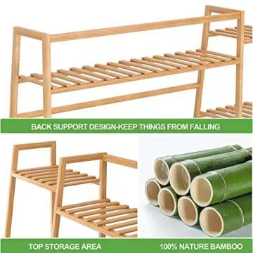 RELIANCER Bamboo Clothing Garment Rack,Free Standing Clothes Coat Hanger,Closet Organizer w/Shoe Rack,Multi-tiered Wardrobe Storage Shelves,Clothes Hanging Rack for Hall,Living Room,Bedroom,Entryway