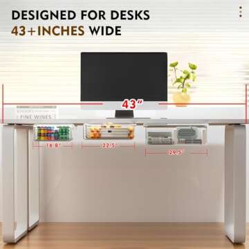 3 Pack Under Desk Drawer Organizer, Slide Out Desk Drawer, Clear Plastic Drawer Under Desk for Office, School, Home, Hidden Desktop Organizer Pen Holder for Desk Self-Adhesive (Clear, 3 Size)