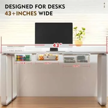 3 Pack Under Desk Drawer Organizer, Slide Out Desk Drawer, Clear Plastic Drawer Under Desk for Office, School, Home, Hidden Desktop Organizer Pen Holder for Desk Self-Adhesive (Clear, 3 Size)