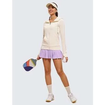 CRZ YOGA Women's Full Zip Hooded Sweatshirts Workout Sweat Jackets Slim Fit Running Track Hoodies with Thumbholes White Apricot X-Small