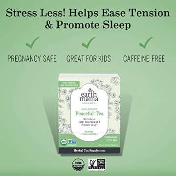 Earth Mama Organic Peaceful Tea | Stress Less! Calming, Relaxing Herbal Blend Safe for Pregnancy & Beyond, 16 Teabags Per Box