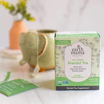 Earth Mama Organic Peaceful Tea | Stress Less! Calming, Relaxing Herbal Blend Safe for Pregnancy & Beyond, 16 Teabags Per Box