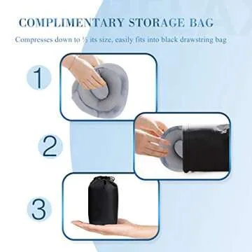 ENOTHEN Travel Pillow 100% Pure Memory Foam Neck Pillow with Machine Washable Cover, Airplane Travel Kit with 3D Contoured Eye Masks, Earplugs & Reusable Bag (Grey)