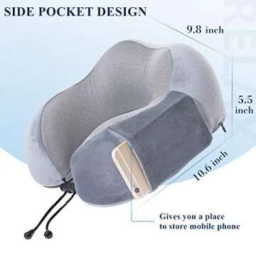ENOTHEN Travel Pillow 100% Pure Memory Foam Neck Pillow with Machine Washable Cover, Airplane Travel Kit with 3D Contoured Eye Masks, Earplugs & Reusable Bag (Grey)