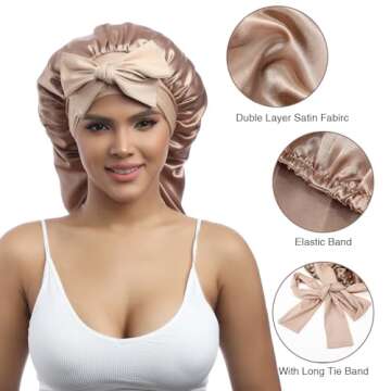 AWAYTR Long Satin Bonnet - Double Layer Silk Hair Cap
