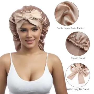 AWAYTR Long Satin Bonnet - Double Layer Silk Hair Cap
