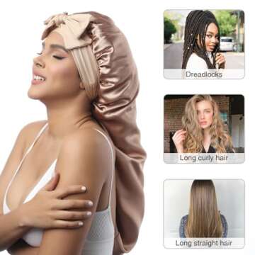 AWAYTR Long Satin Bonnet - Double Layer Silk Hair Cap