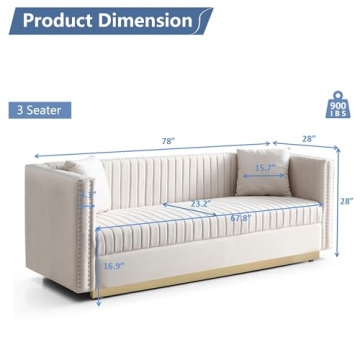 Mikibama Velvet Loveseat Sofa - Luxury 3 Seater Couch