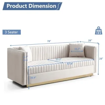 Mikibama Velvet Loveseat Sofa - Luxury 3 Seater Couch